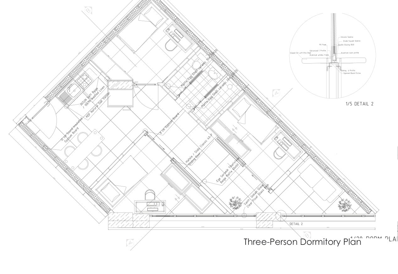 Three-person dormitory plan & detail 2